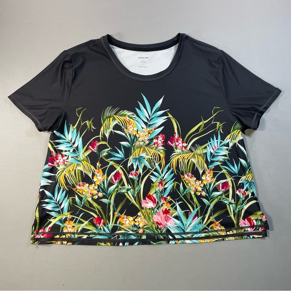 Johnny Was Bee Active Short Sleeve Step Hem Tee, Floral, Cropped - Womens Large - Picture 2 of 16